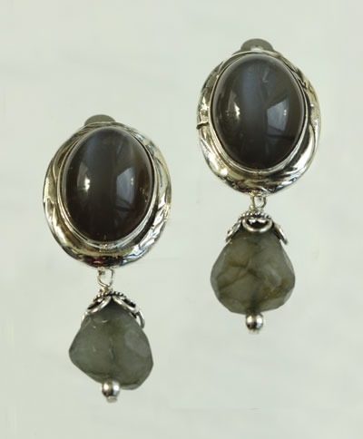 Dark Platinum Moonstone Clip Earrrings