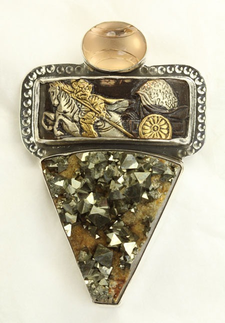Japanese Fuchi with Chalcopyrite---PIN-PENDANT WITH FITTINGS FROM A JAPANESE SWORD