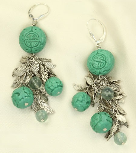 Green Cinnabar Dangle Earrings