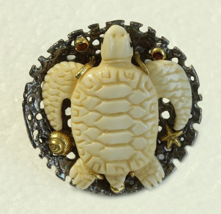 Carved Turtle Ring with Gemstones