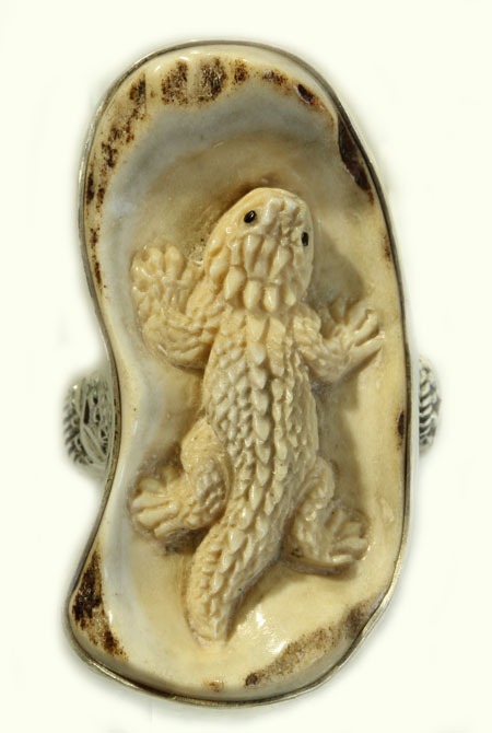 Carved Fallen Antler Ring--COORDINATING PIN-PENDANT AVAILABLE