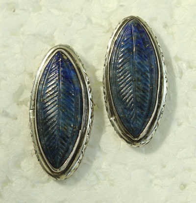 Hand Carved Lapis Post Earrings  