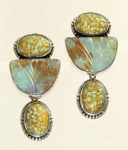 Hand Carved Peruvian Opal Clip Earrings