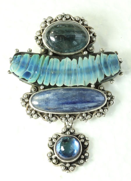Kyanite & Handmade Glass Pin-Pendant
