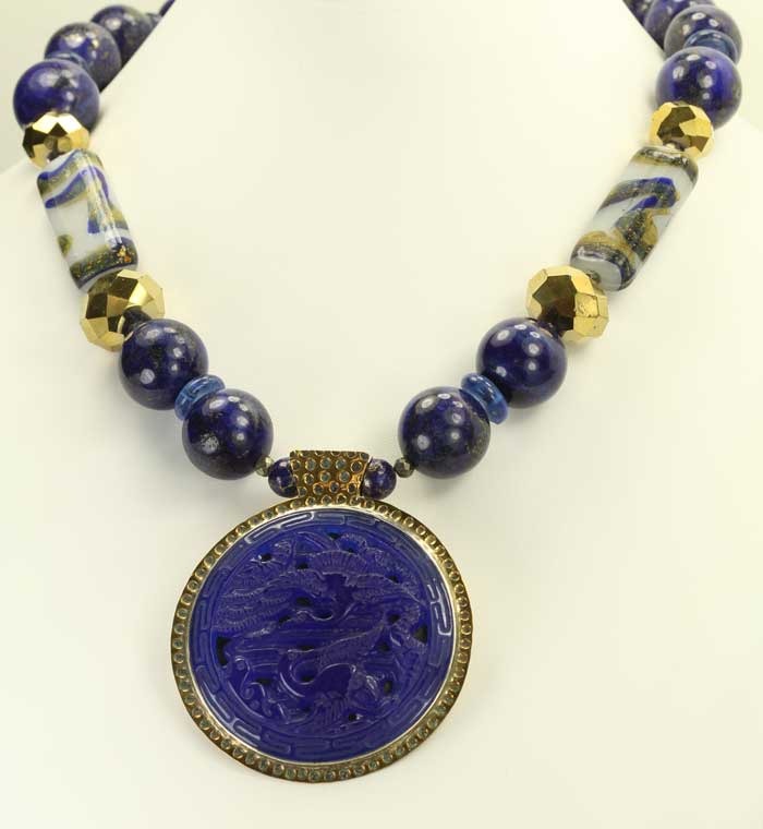 Lapis & Vaseline Glass Necklace
