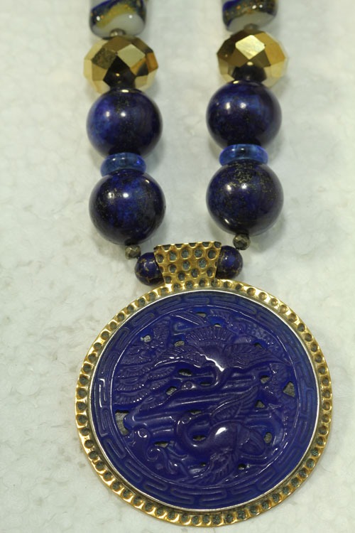 Lapis & Vaseline Glass Necklace