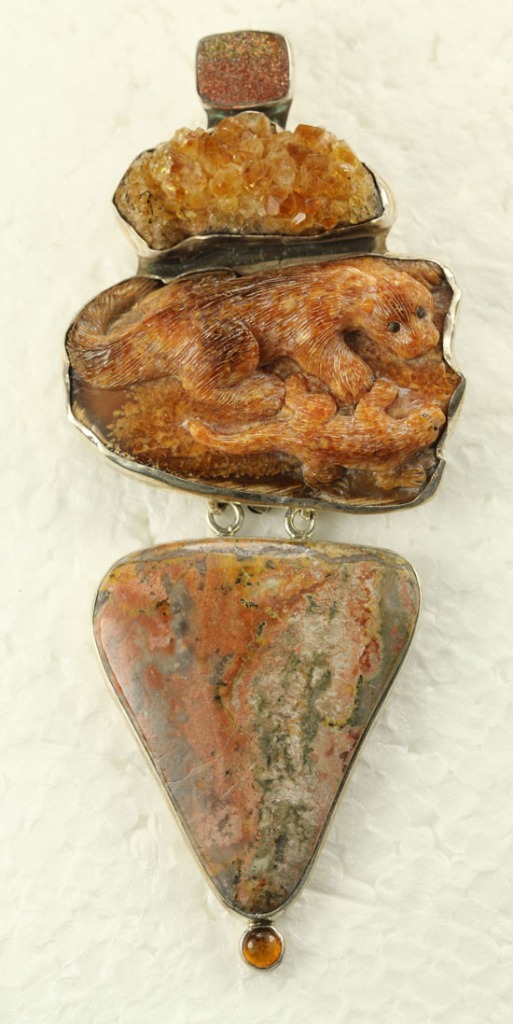Mammoth Ivory & Pink Moss Agate Pin-Pendant
