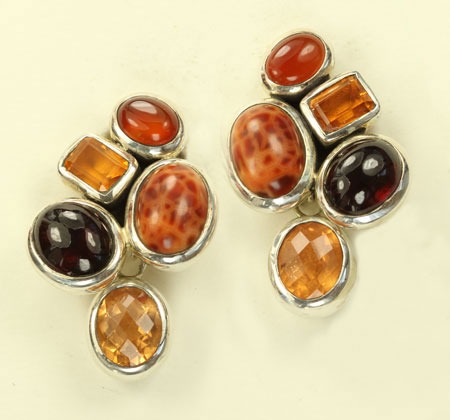 Multi-Stone Cluster Clip Earrings