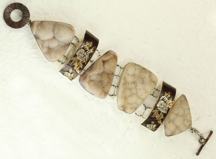 Natural Drusy Statement Bracelet with Japanese Fuchi
