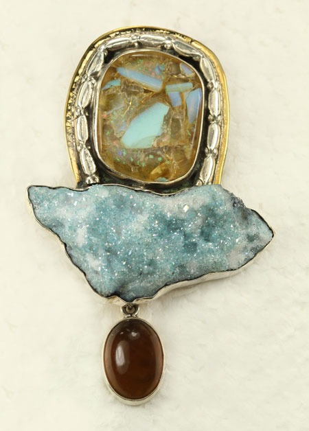 Opal & Aura Crystal Pin-Pendant