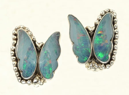 Opal Butterfly Clip Earrings