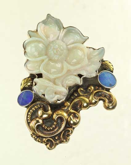 Hand Carved Opal Flower & Vintage Glass Pin-Pendant