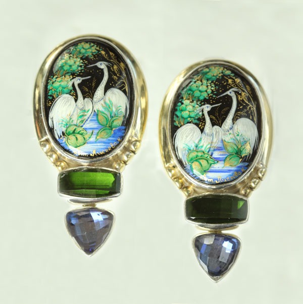 Russian Hand Painted Clip Earrings