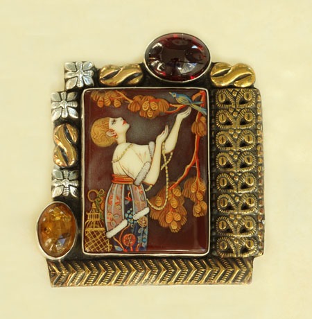 Lady with Grapes Pin-Pendant