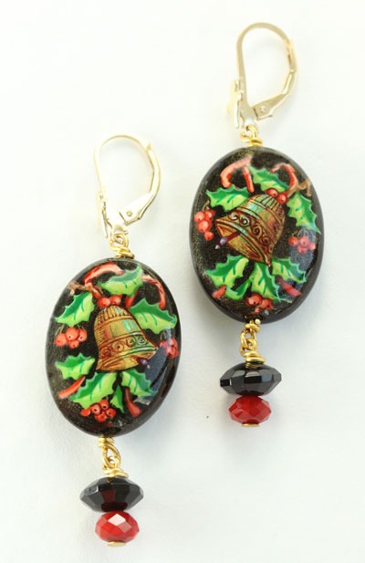 Christmas Bell & Holly Lever Back Earrings