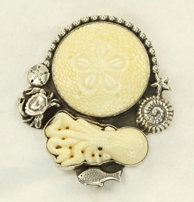 Sand Dollar & Octopus Pin-Pendant