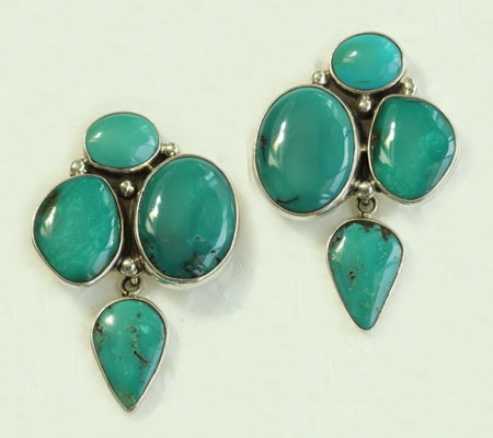 Turquoise Cluster Post Dangle Earrings