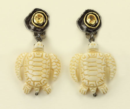 Carved Turtle Clip Earrings