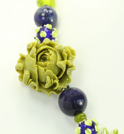 Lapis & Green Coral Statement Necklace