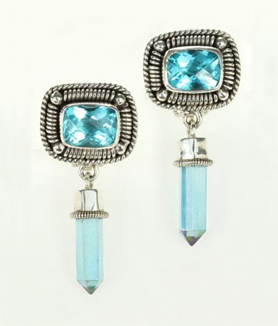 Aura Crystal & Blue Quartz Clip Earrings