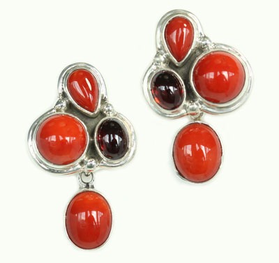 Bamboo Coral & Garnet Post Earrings