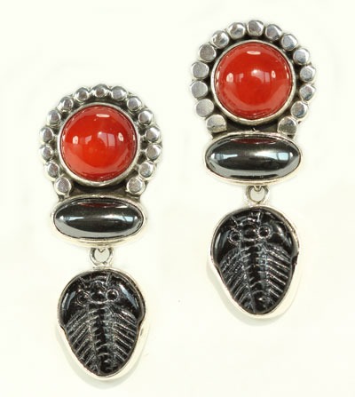 Bamboo Coral & Hematite Clip Earrings