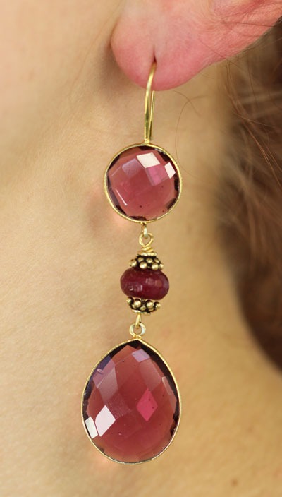 Berry Quartz & Gold Vermeil Wire Earrings