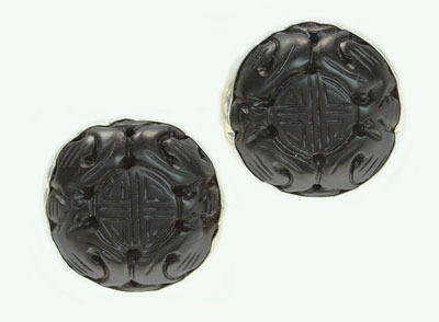 Hand Carved Black Onyx Clip Earrings