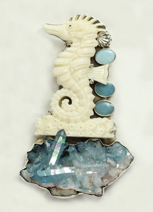 Blue Topaz & Aura Crystal Lever Back Dangle Earrings
