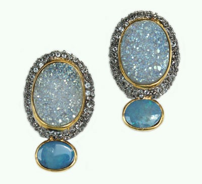 Blue Topaz & Opal Post Earrings with Omega Backs