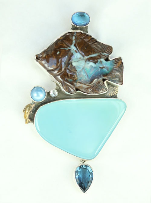 Boulder Opal & Agate Pin-Pendant