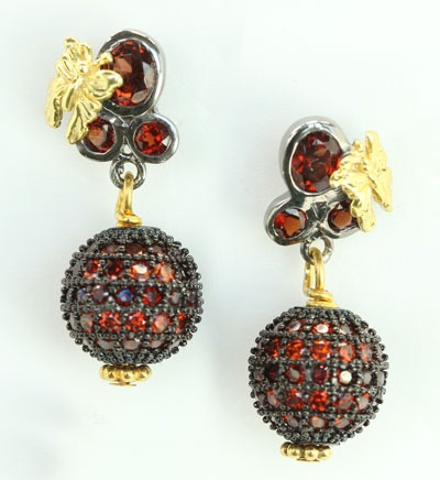 Garnet & Cubic Zirconia Post Dangle Earrings