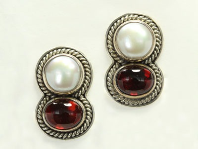 Garnet & Fresh Water Pearl Clip Earrings