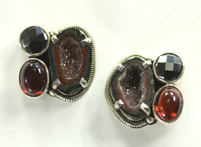 Geode with Gemstone Cluster Post Earrings
