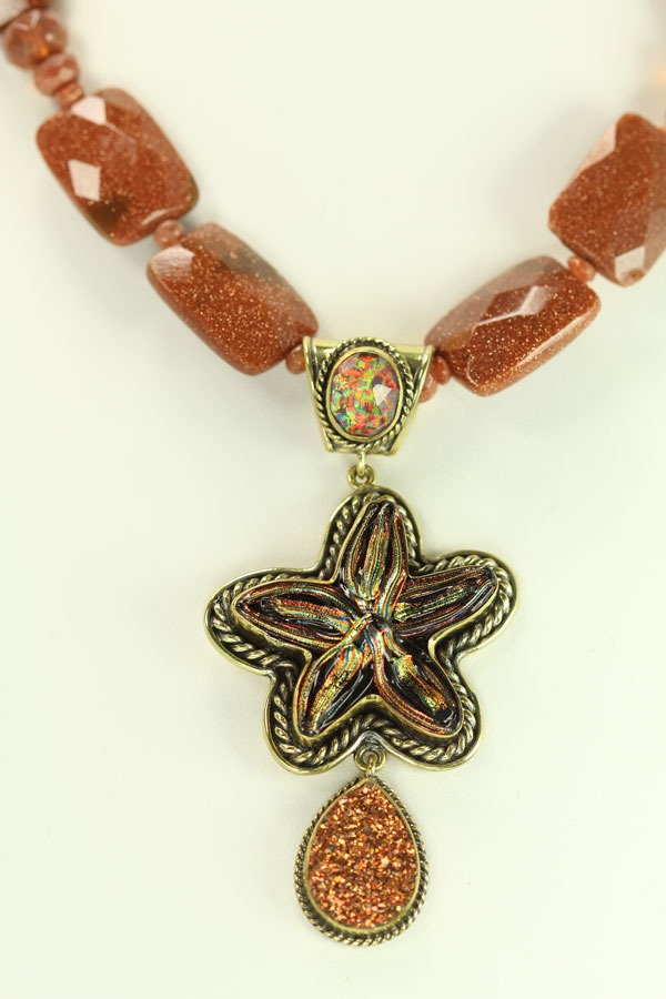 Goldstone Necklace with Dichroic Starfish Pendant