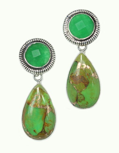 Green Turquoise with Gold Matrix Post Earrings