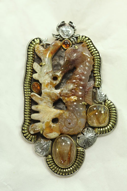 Hand Carved Agate Sea Life Pin-Pendant