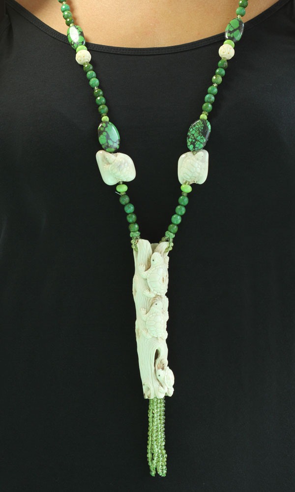 Hand Carved Natural Fallen Antler Long Statement Necklace  