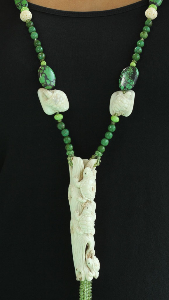 Hand Carved Natural Fallen Antler Long Statement Necklace  