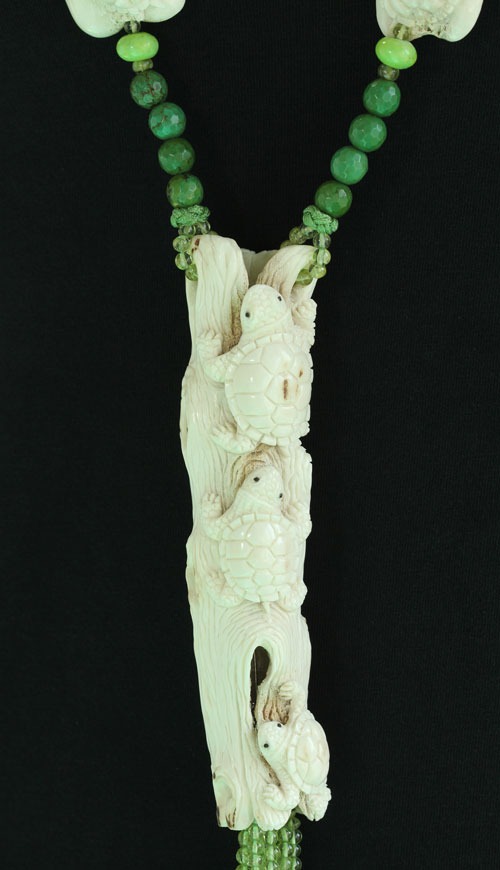 Hand Carved Natural Fallen Antler Long Statement Necklace  