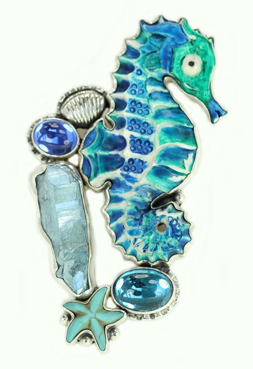 Hand Painted Bone Seahorse Pin-Pendant