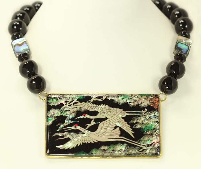 Hand Painted Mother of Pearl Pendant Necklace