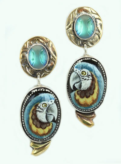 Hand Painted Parrot Post Dangle Earrings