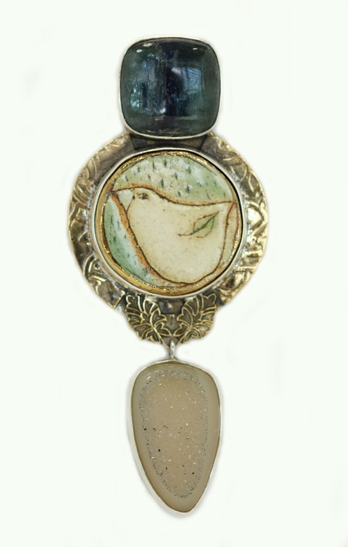 Hand Made Porcelain & Kyanite Pin-Pendant