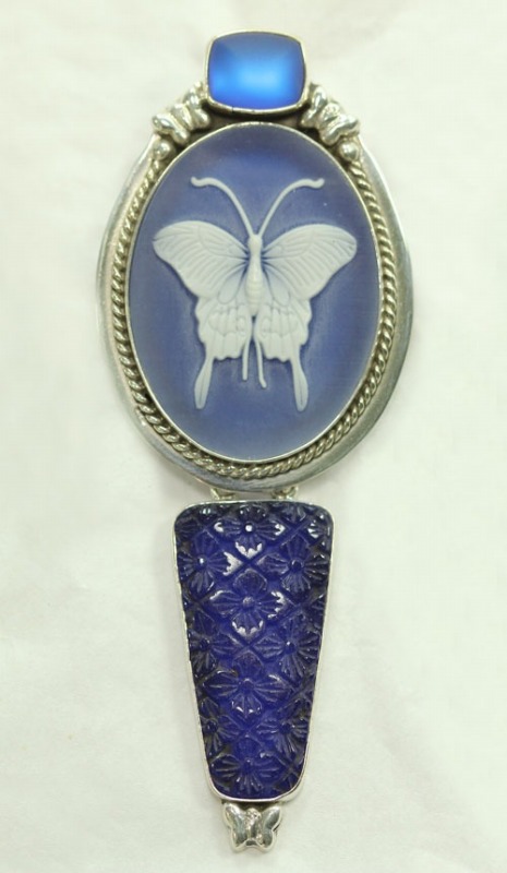 Laser Etched Blue Quartz Clip Earrings