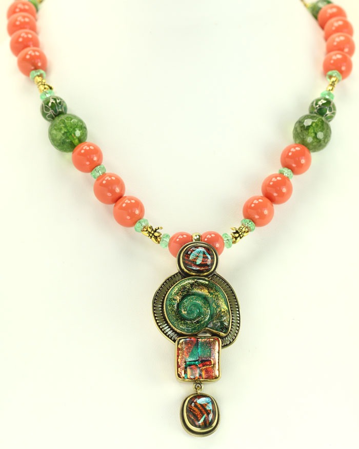 Mabe Shell Pearl & Dichroic Glass Necklace  