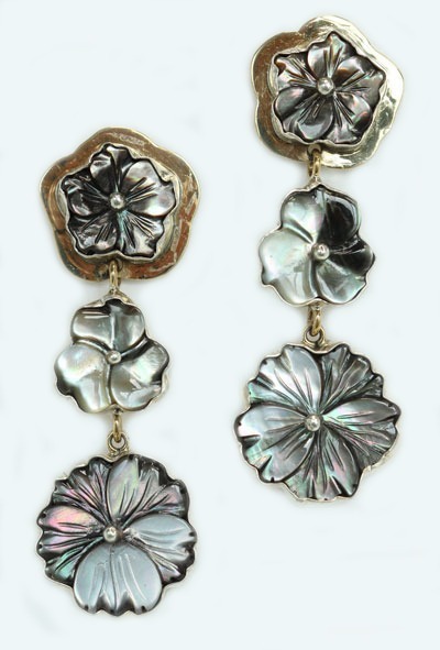 Mother of Pearl Flower Collar with Lava Stone & Vermeil