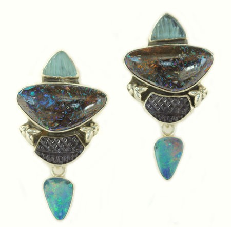Opal & Iolite Clip Earrings