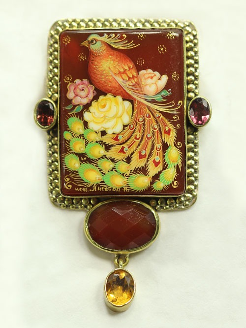Peacock Portrait on Carnelian