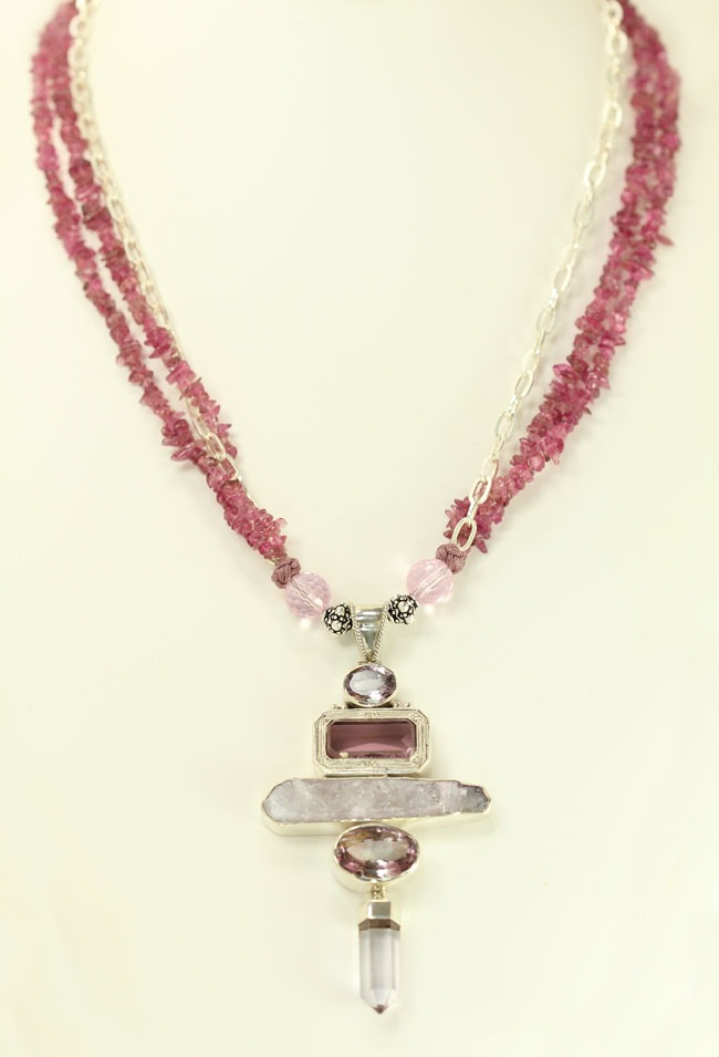 Platinum & Lavender Aura Crystal Pendant Necklace